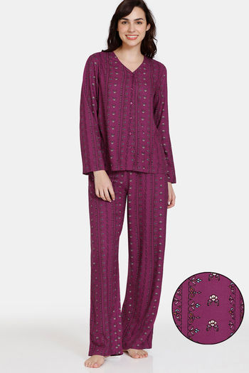 Buy Zivame Zellij Dreams Woven Pyjama Set - Festival Fuchsia